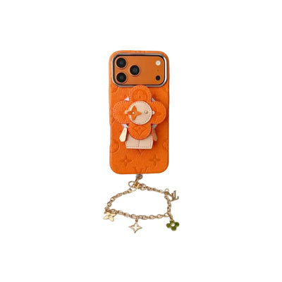 Premium Monogram Leather Case with Rotating Stand for iPhone 13-17 Series