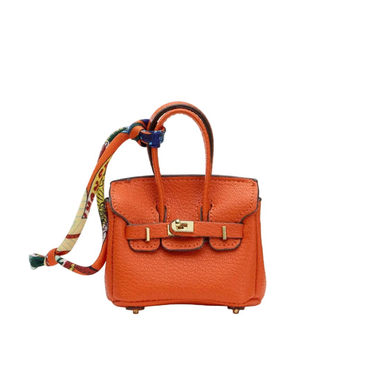 Mini Birkin Faux Leather Bag For Airpods Charm with Scarf Detail Roxy New