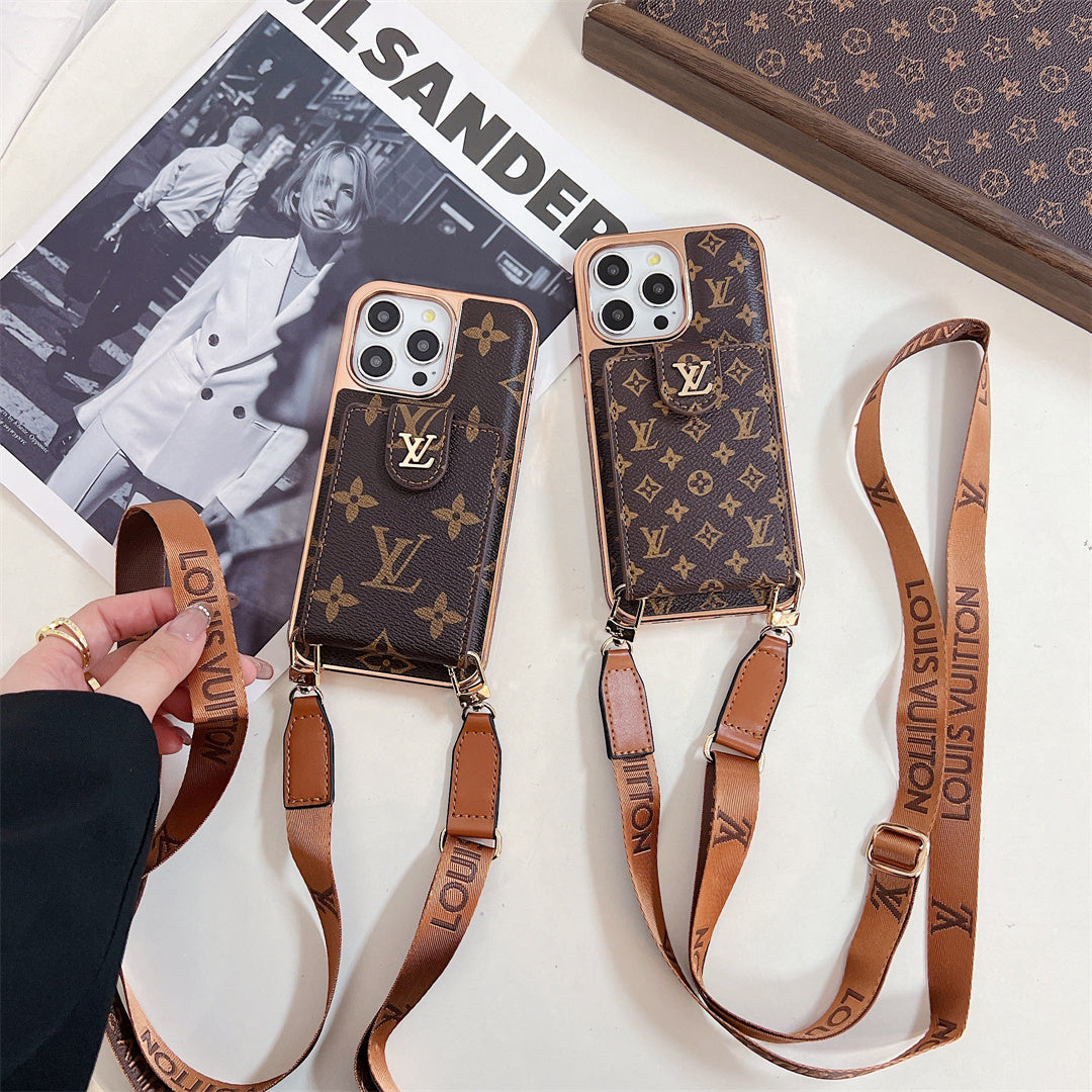LUXURY ELECTROPLATING MONOGRAM CARD HOLDER CROSSBODY IPHONE CASE theroxymob