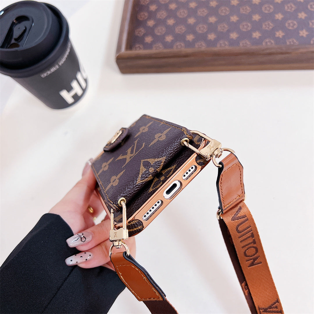 LUXURY ELECTROPLATING MONOGRAM CARD HOLDER CROSSBODY IPHONE CASE theroxymob
