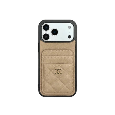 Leather Phone Case and Two Card Slots with Gold Label For iPhone 17/ 16 /15 / 14