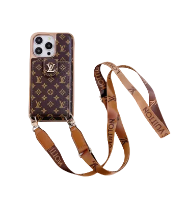 Monogram Canvas Leather Button Card Holder Crossbody iPhone Case