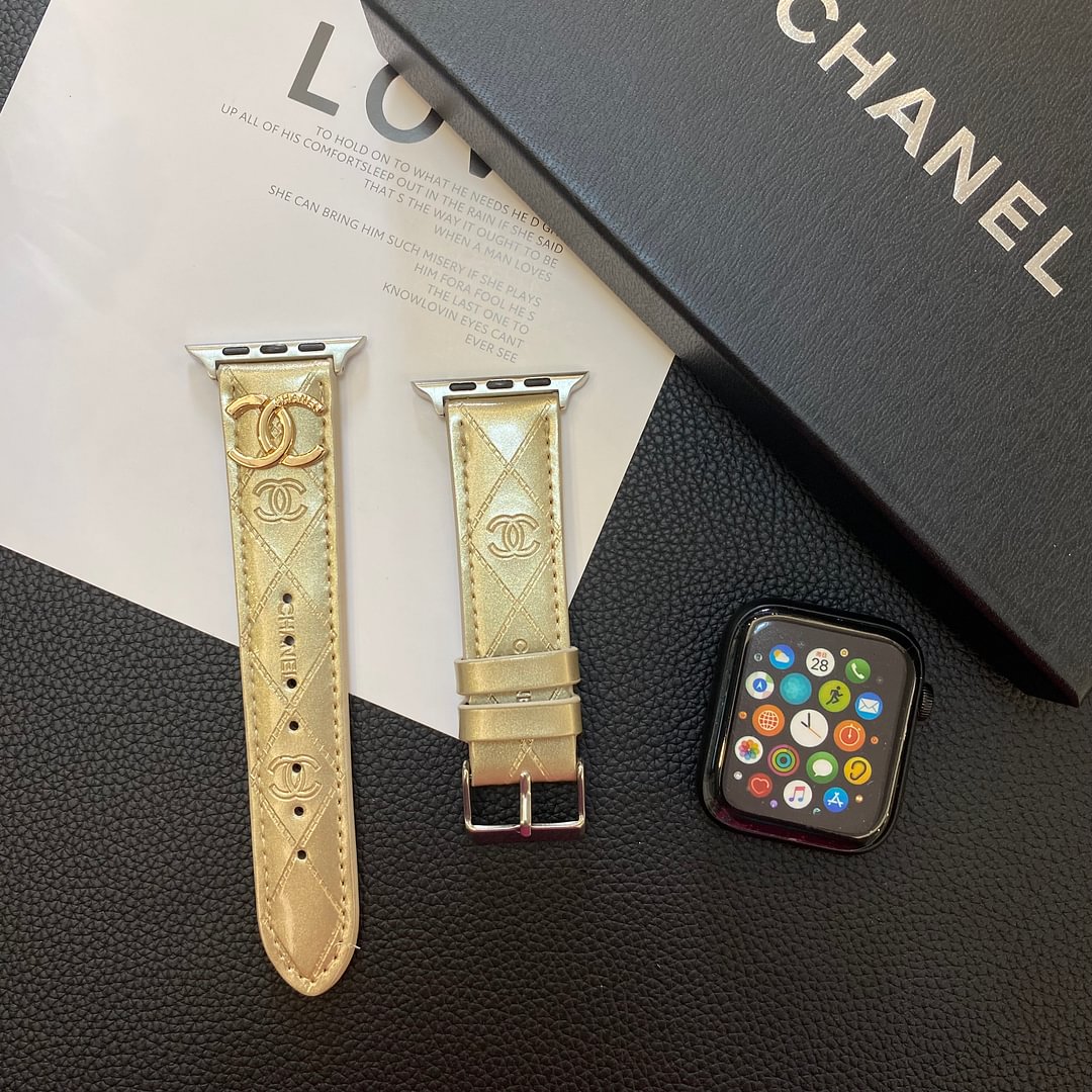 Glossy Leather Apple Watch Strap Luxury Metal Logo Roxy New 2