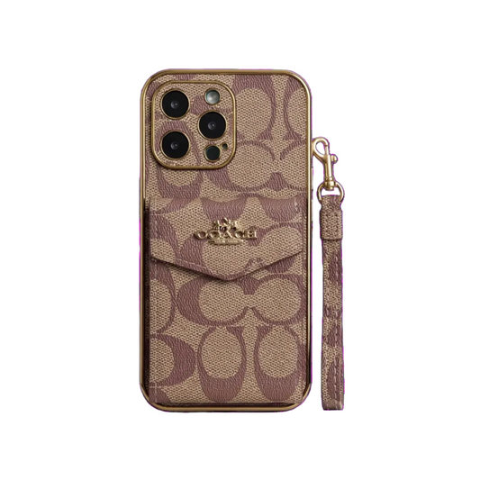 Coach Luxury Logo Accordion Card Holder Leather Crossbody Apple iPhone Case