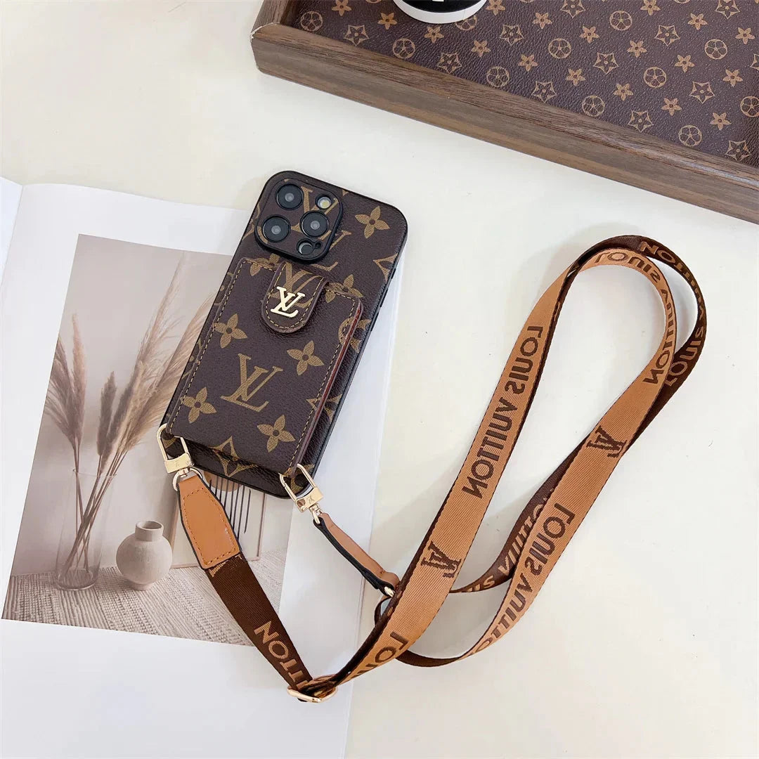 Monogram Canvas Leather Button Card Holder Crossbody iPhone Case Roxy New 2