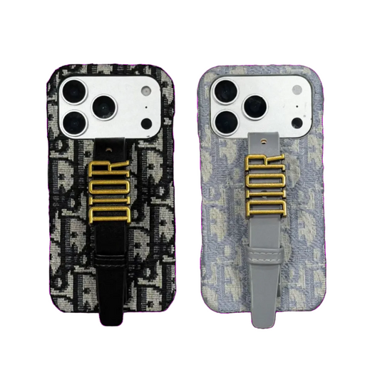 Luxury Case with Adjustable Gold-Tone Hand Strap For iPhone 12-17 Series