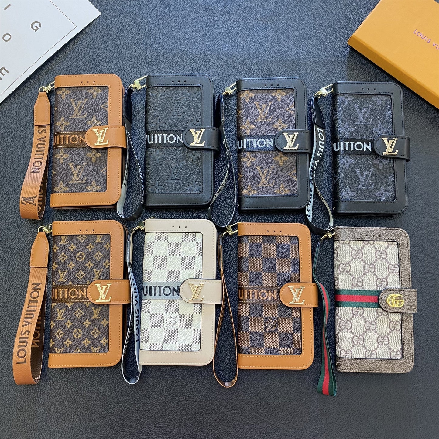 Premium Genuine Leather Monogram Canvas Wallet Card Holder Case Samsung Galaxy Roxy New
