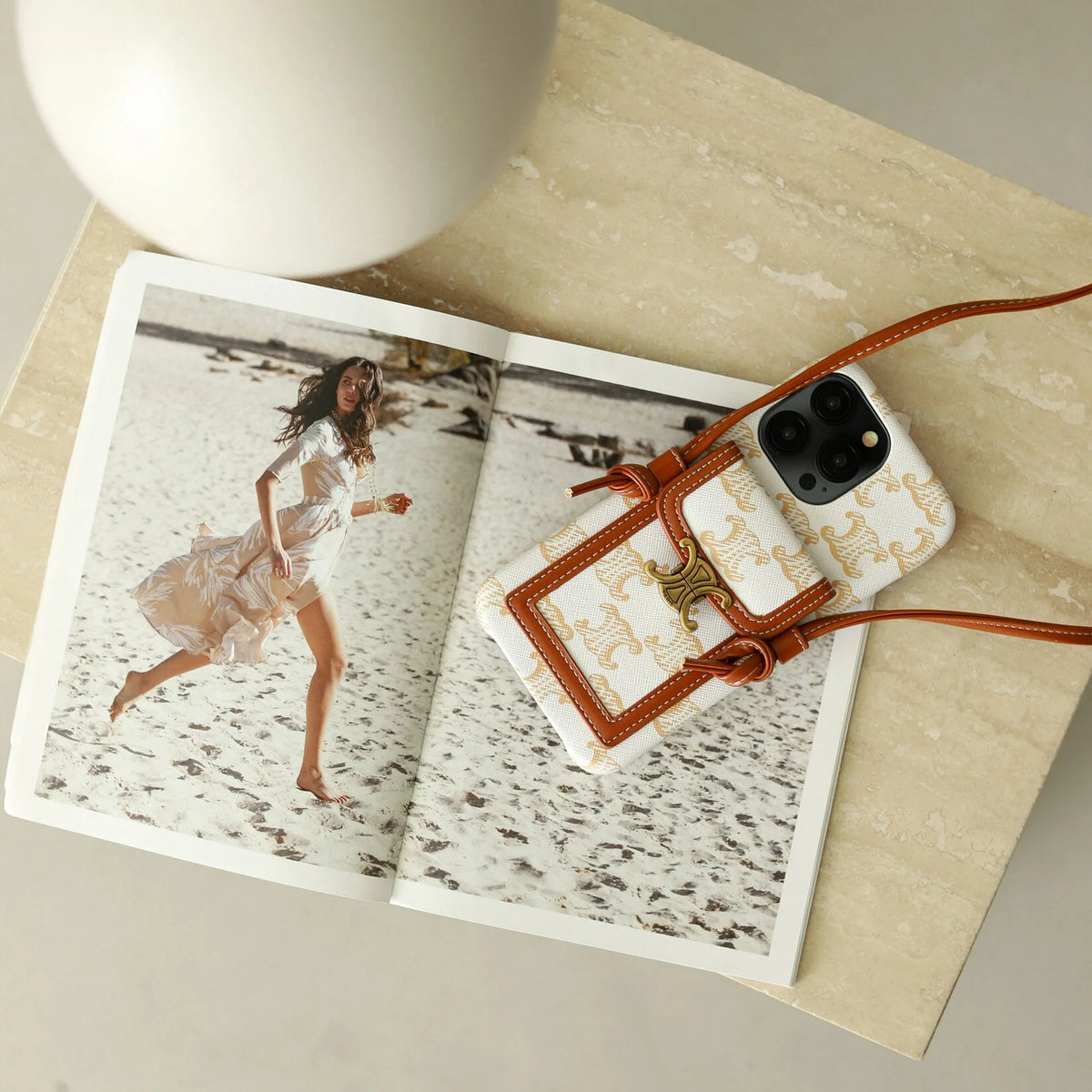 CLASSIC CELINE IPHONE CASE CROSSBODY WHITE PRINT