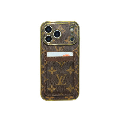 Lv Luxury Phone Case with Card Holder For iPhone 12-17 Series