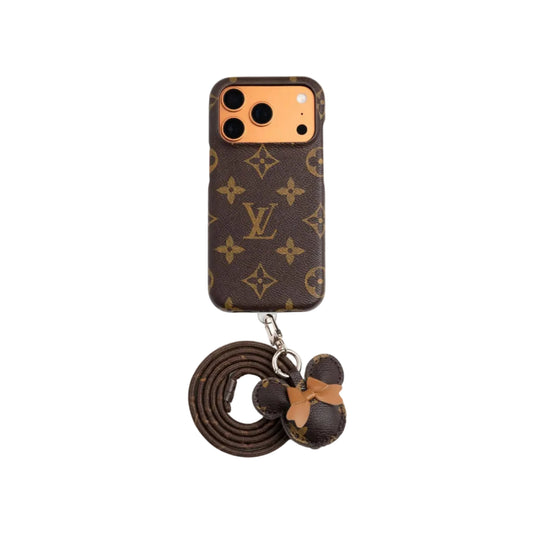 Luxury Monogram Case with Bow Charm & Wrist Lanyard 12-18 Pro & Pro Max
