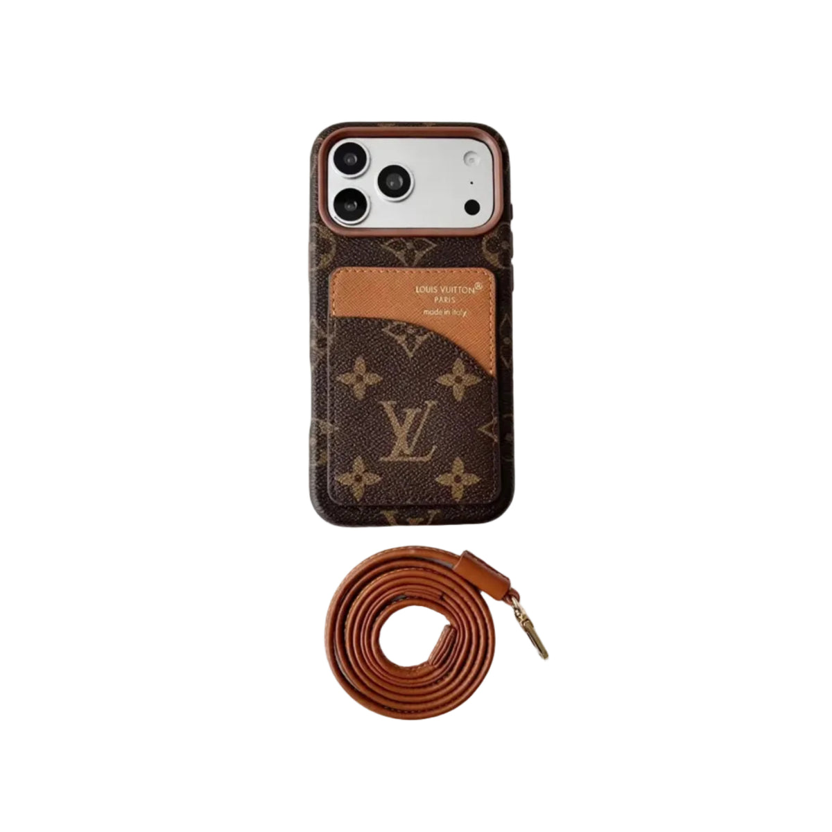 Luxury Monogram Cardholder Phone Case with Lanyard Strap For iPhone 13-18