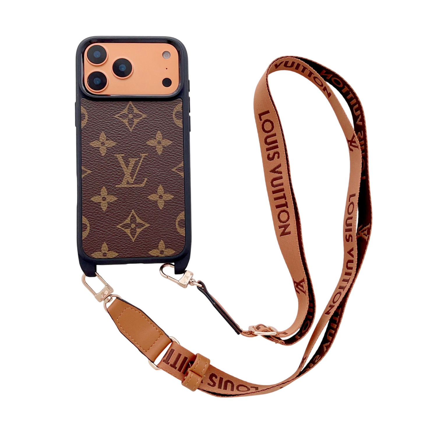 Luxury Monogram Phone Case with Detachable Strap for iPhone 12-17 Series
