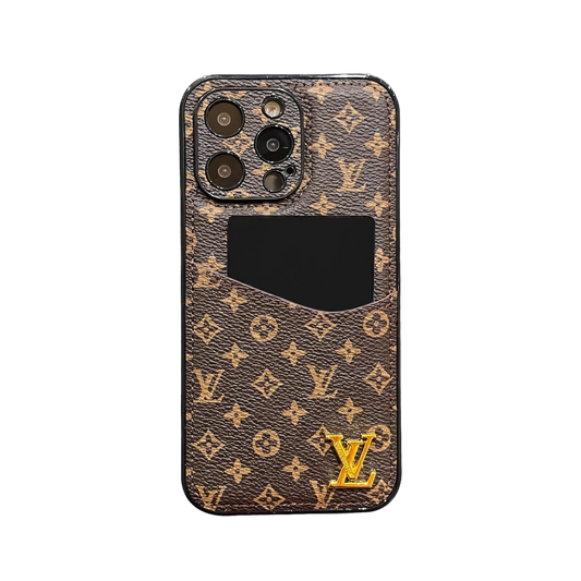 CLASSIC CANVAS LEATHER MONOGRAM BACK CARD APPLE PHONE CASE