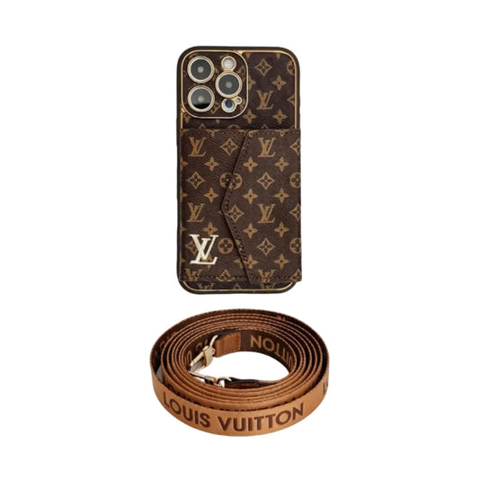 Luxury Monogram Canvas Leather Card Holder iPhone Case 12-18 Pro & Pro Max