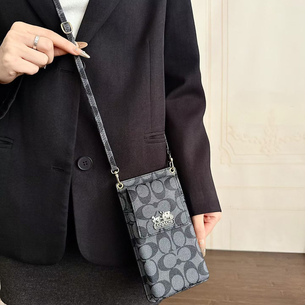 Luxury Coach Monogram Multi-Pocket Crossbody Phone Bag