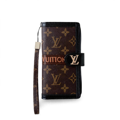 Premium Genuine Leather Monogram Canvas Wallet Card Holder iPhone Case