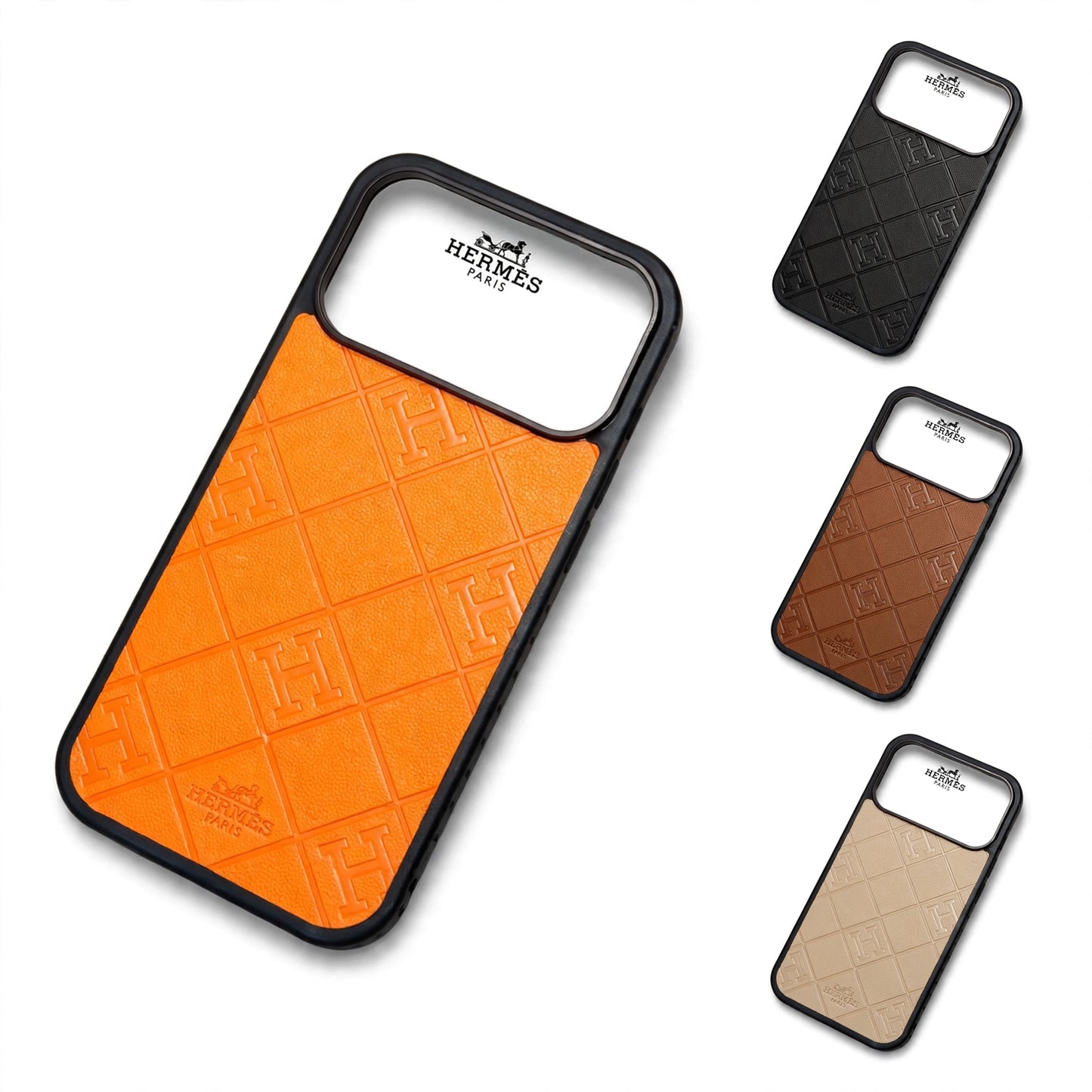 Stamped Leather H Phone Case  For iPhone 17 / 16 / 15 / 14