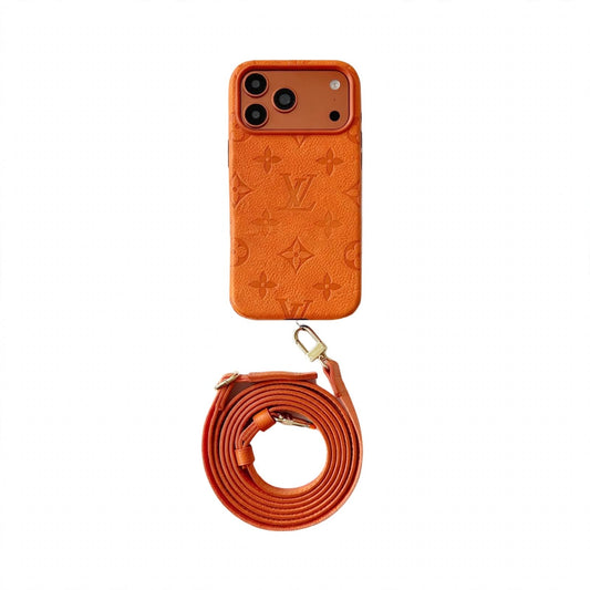 Lux Leather Case with Designer Crossbody Strap for iPhone 13-18 Pro & Pro Max