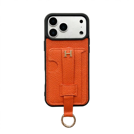 Luxury Pebbled Leather iPhone Case with Wallet Pocket Hand Strap