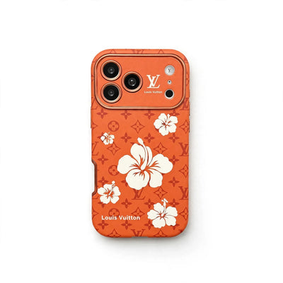 Orange Louis Vuitton Case Decorated with Beautiful Floral Patterns for iPhone 12-17 Series