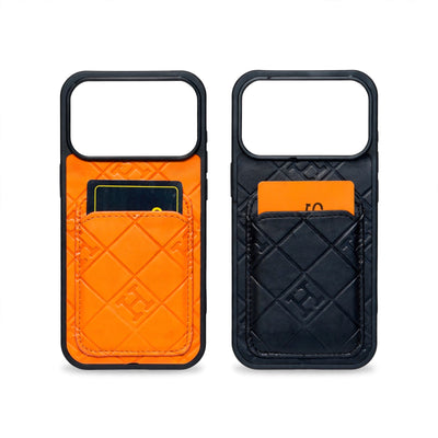 Stamped Leather H Phone Case With Card Holder  For iPhone 17 / 16 / 15 / 14