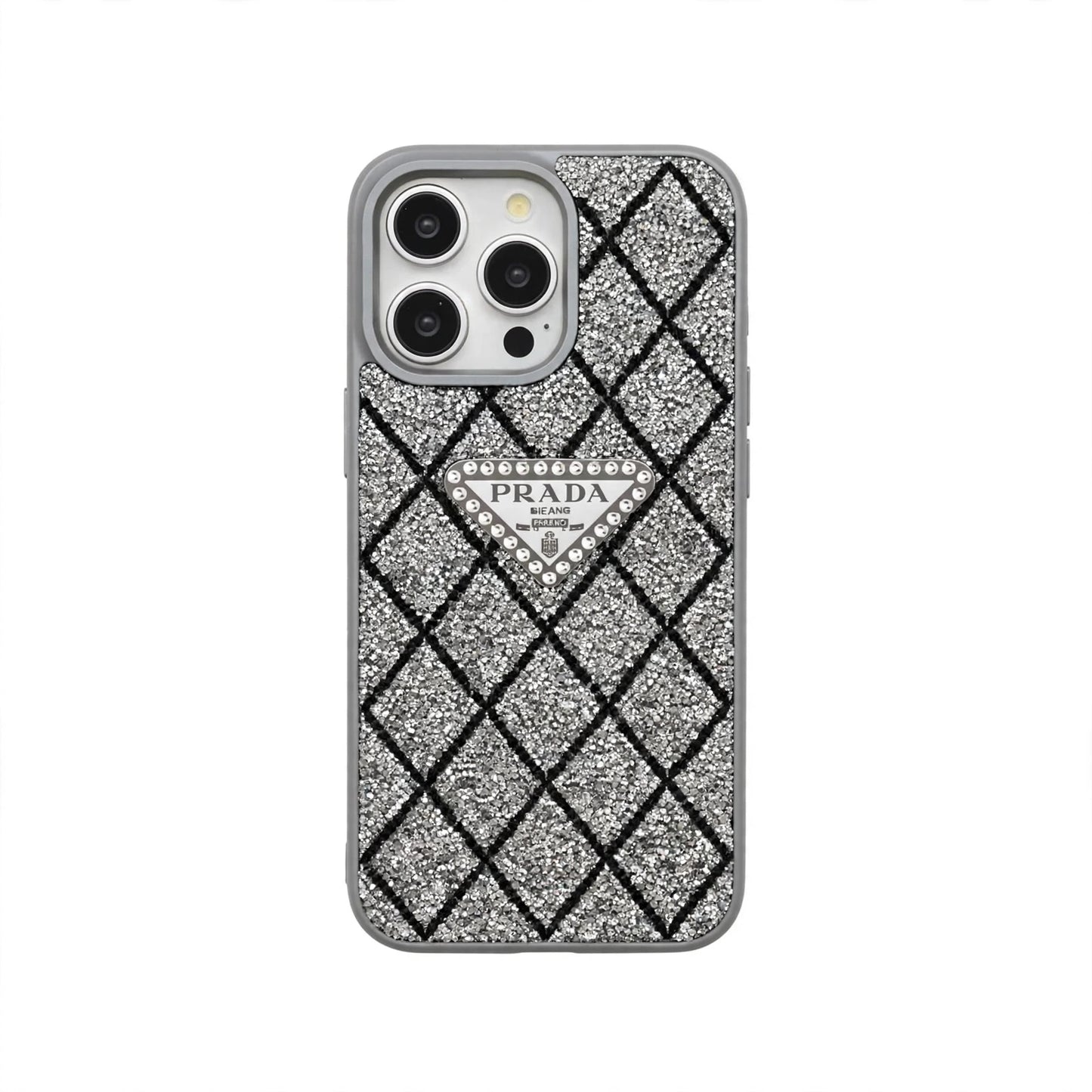 Prada Phone Case with Sparkling Rhinestones For iPhone 17/ 16 / 15 / 14