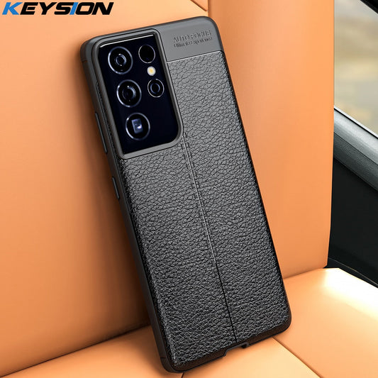 Shockproof Case Leather Texture Soft Silicone Phone Back Cover for Samsung S21 Series - theroxymob