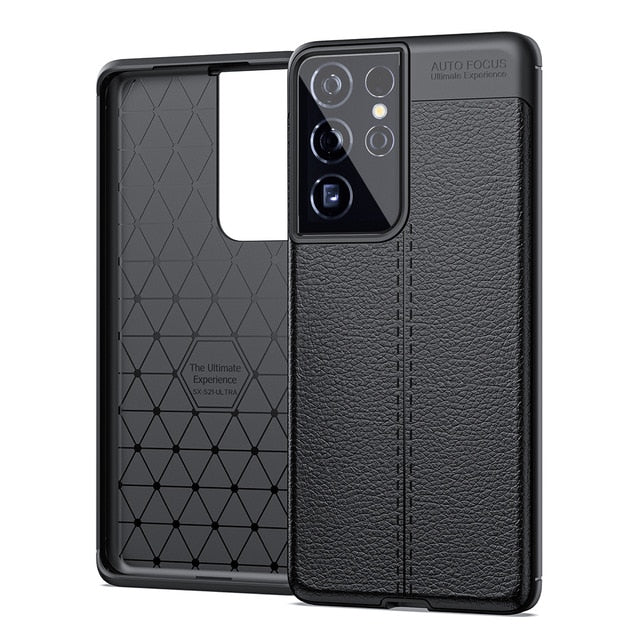Shockproof Case Leather Texture Soft Silicone Phone Back Cover for Samsung S21 Series - theroxymob