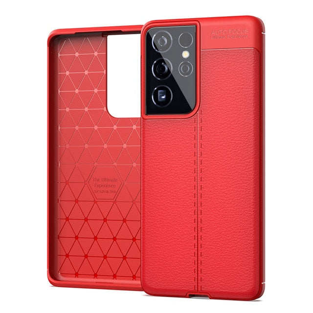Shockproof Case Leather Texture Soft Silicone Phone Back Cover for Samsung S21 Series - theroxymob
