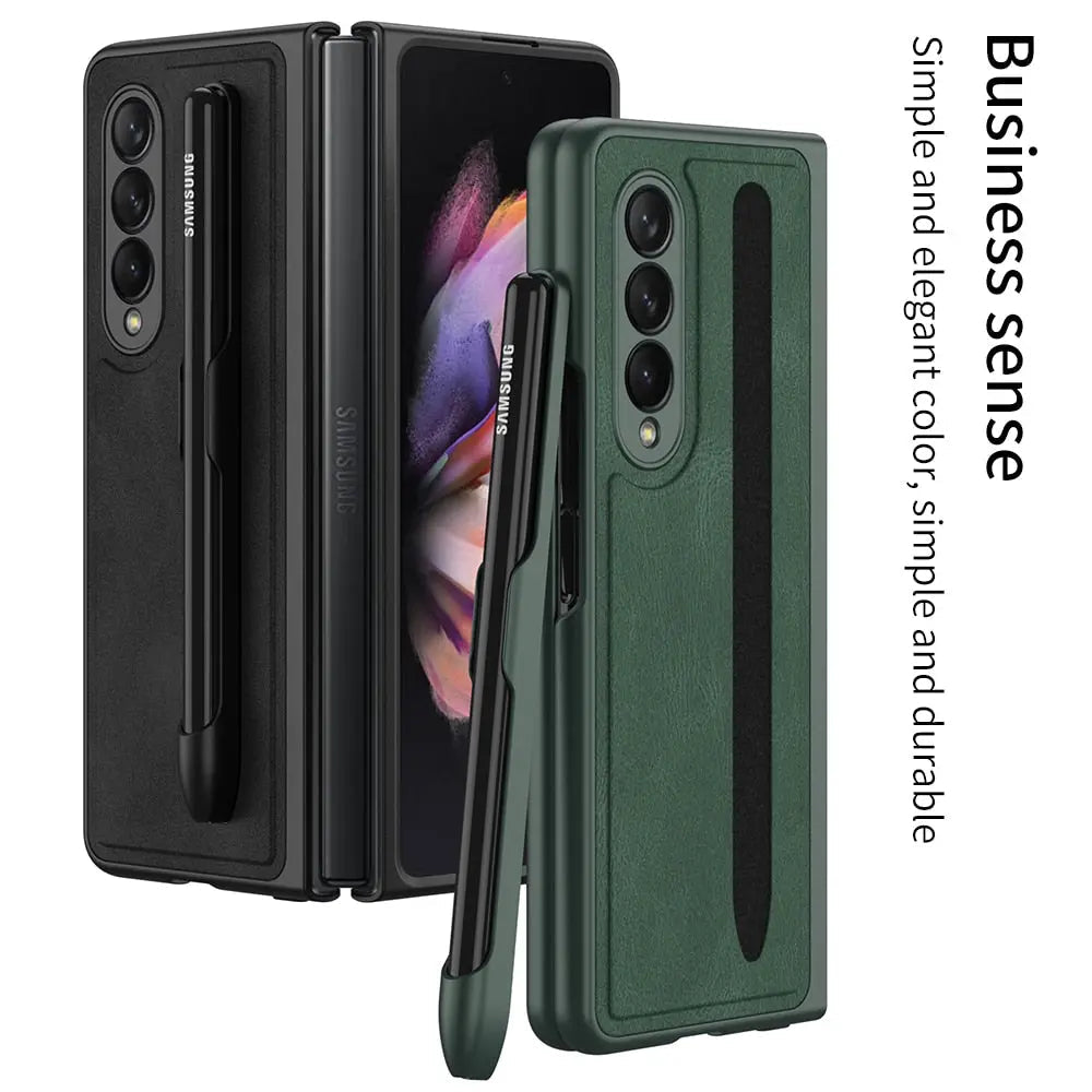 Luxury Leather With Pen Holder Ultra-thin Cover For Samsung Galaxy Z Fold 3 5G Case Camera Protection Coque Funda - theroxymob