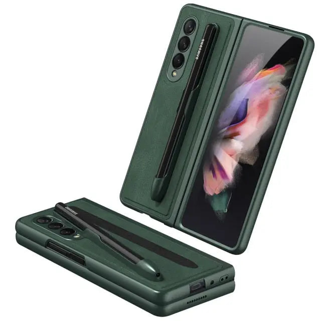 Luxury Leather With Pen Holder Ultra-thin Cover For Samsung Galaxy Z Fold 3 5G Case Camera Protection Coque Funda - theroxymob