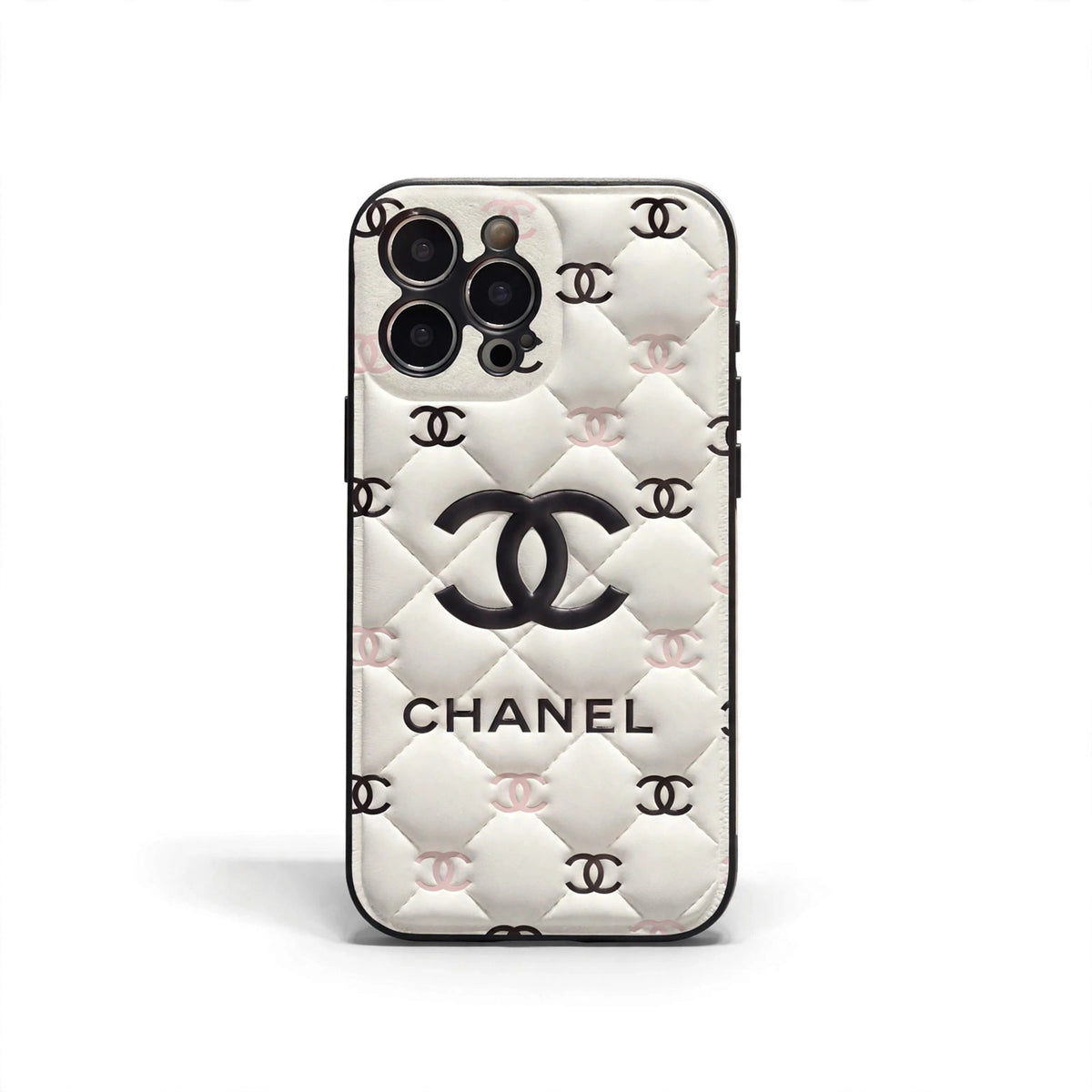 CC Monogram Diamond Quilted Leather Case for iPhone 12-18 Pro & Pro Max