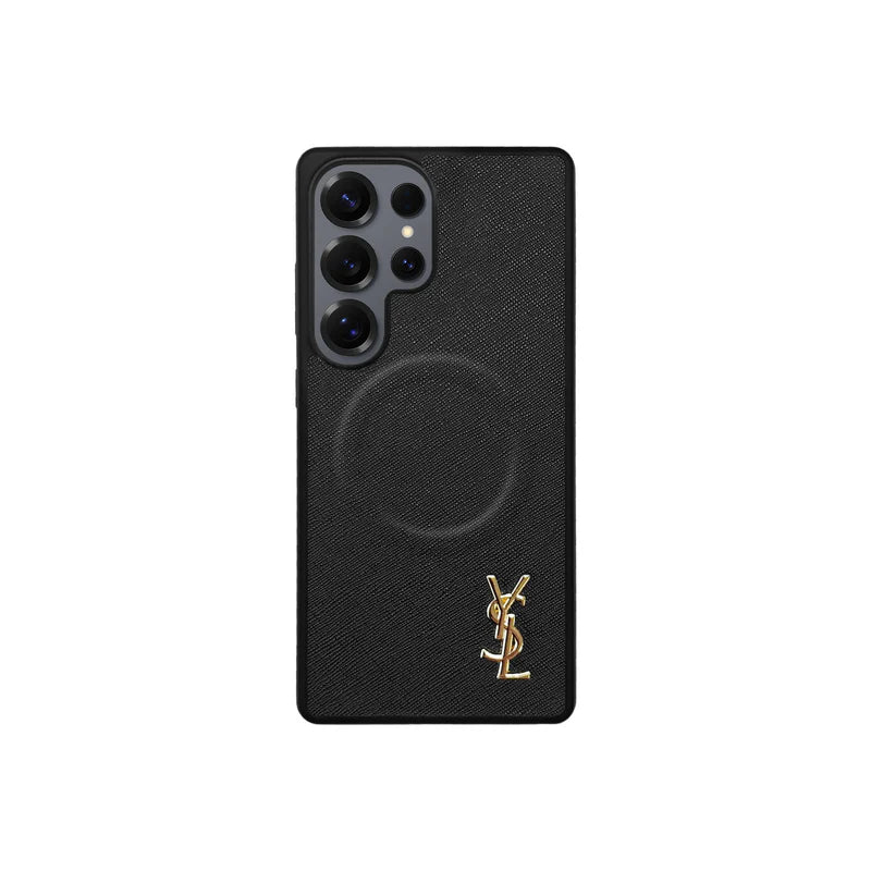 Luxury Black Saffiano Case for Samsung S22-S26 Series