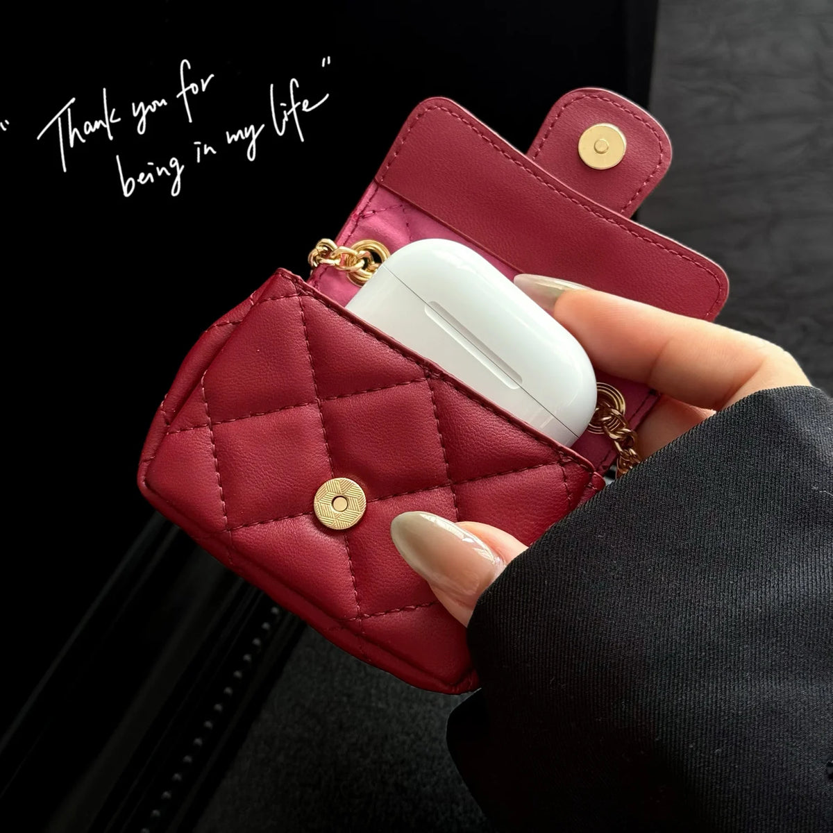 Elegant Leather Chanel AirPods Cases Black